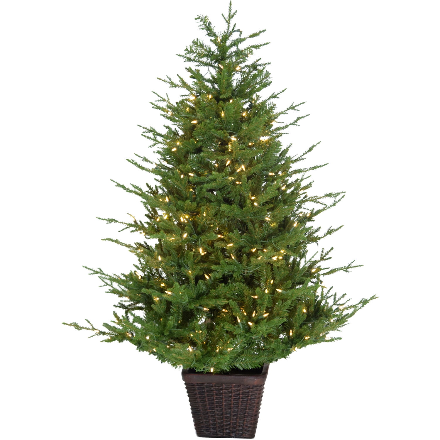 Fraser Hill Farm 4-Ft Adirondack Pre-Lit Potted Christmas Tree Decor with Warm White LED Lights, FFAD048P-5GR