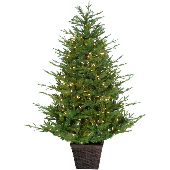 Fraser Hill Farm 4-Ft Adirondack Pre-Lit Potted Christmas Tree Decor with Warm White LED Lights, FFAD048P-5GR
