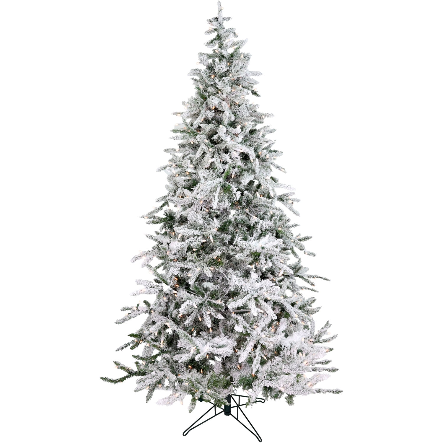 Fraser Hill Farm 10-Ft Flocked Mountain Pine Artificial Christmas Tree with White Incandescent Smart Lights, FFMP010-3SN