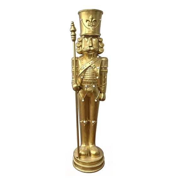 Fraser Hill Farm Resin Nutcracker Statue with Scepter and White LED Lights Gold 5.1-Ft.