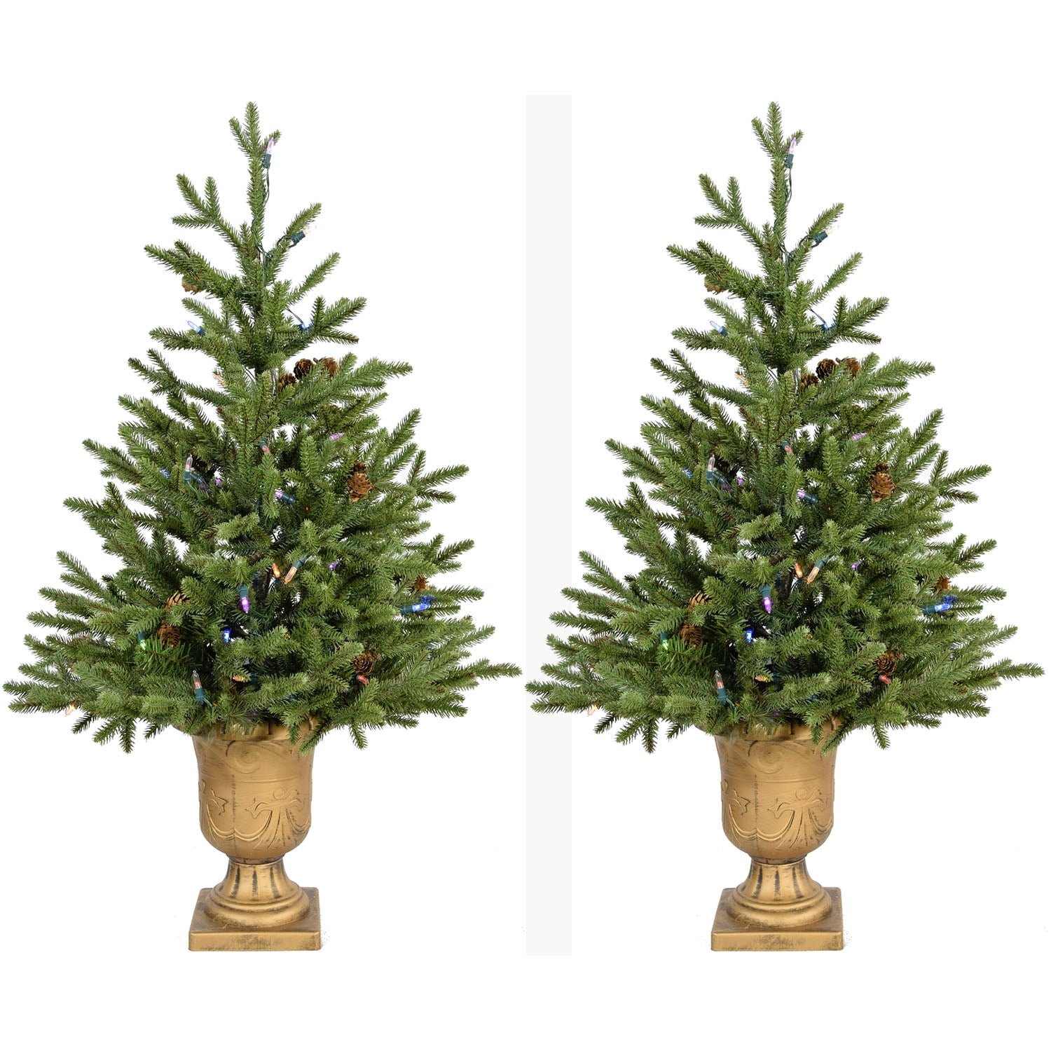 36'' Potted Noble Fir Artificial Christmas Tree with Multi-Color LED Lights