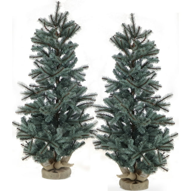 Fraser Hill Farm Set of Two 4-Ft. Heritage Pine Artificial Trees with Burlap Bases