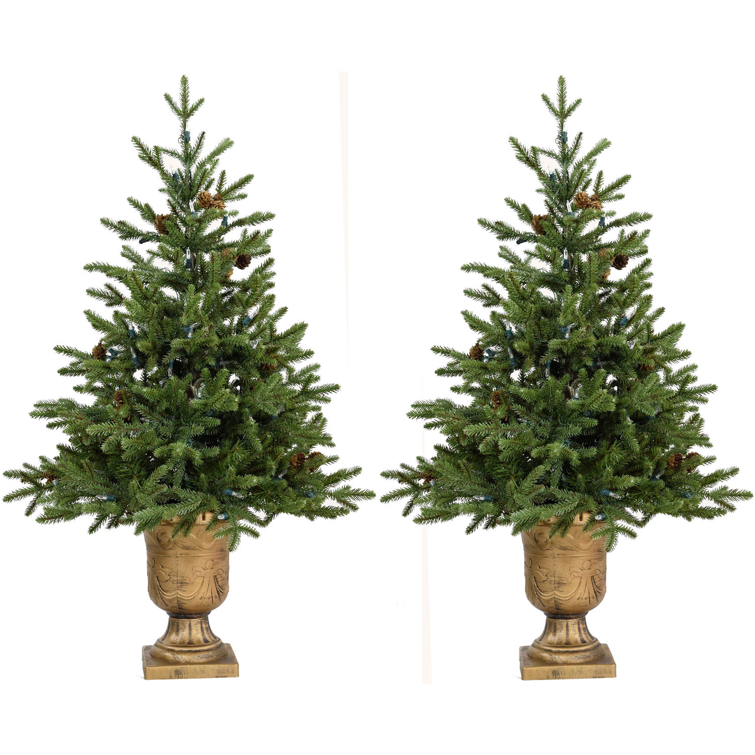 Fraser Hill Farm Set of Two 4-Ft. Noble Fir Artificial Trees with Metallic Urn Bases - image 1 of 6