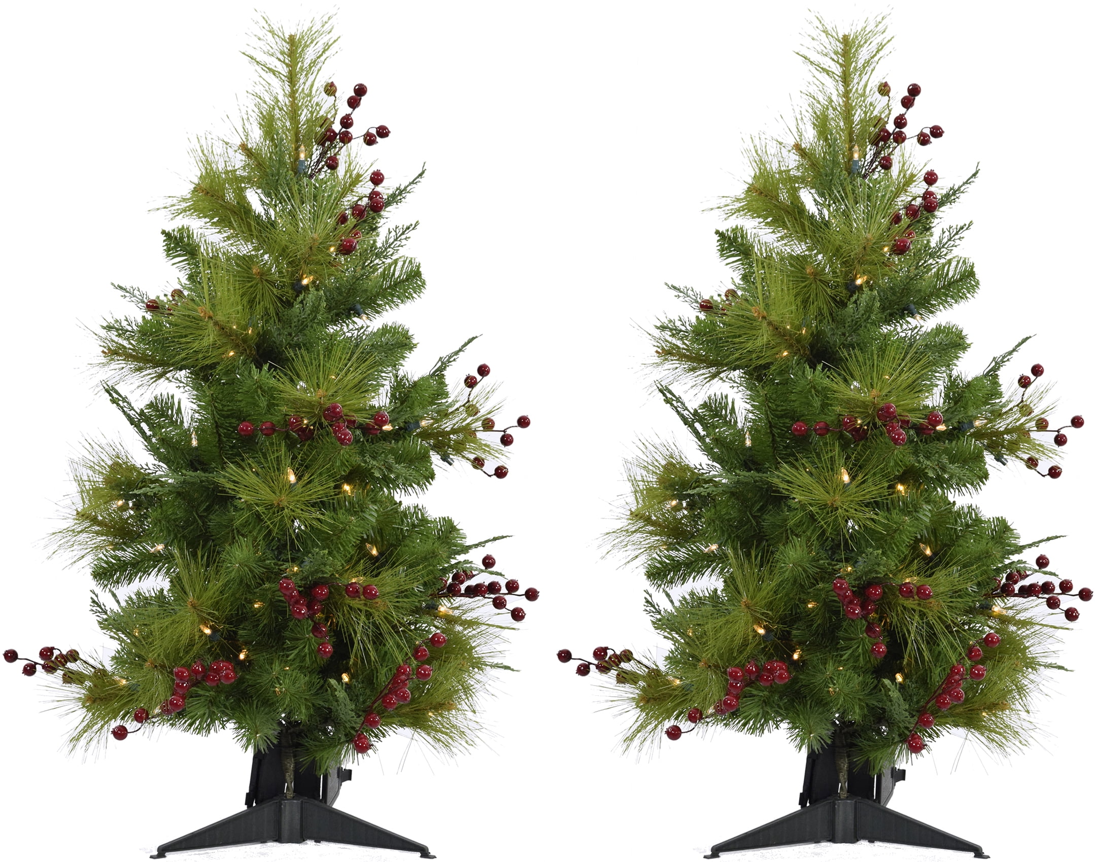 Fraser Hill Farm Set of Two 4-Ft. Newberry Pine Artificial Trees with LED String Lights, FFNP056-5GRB/SET2