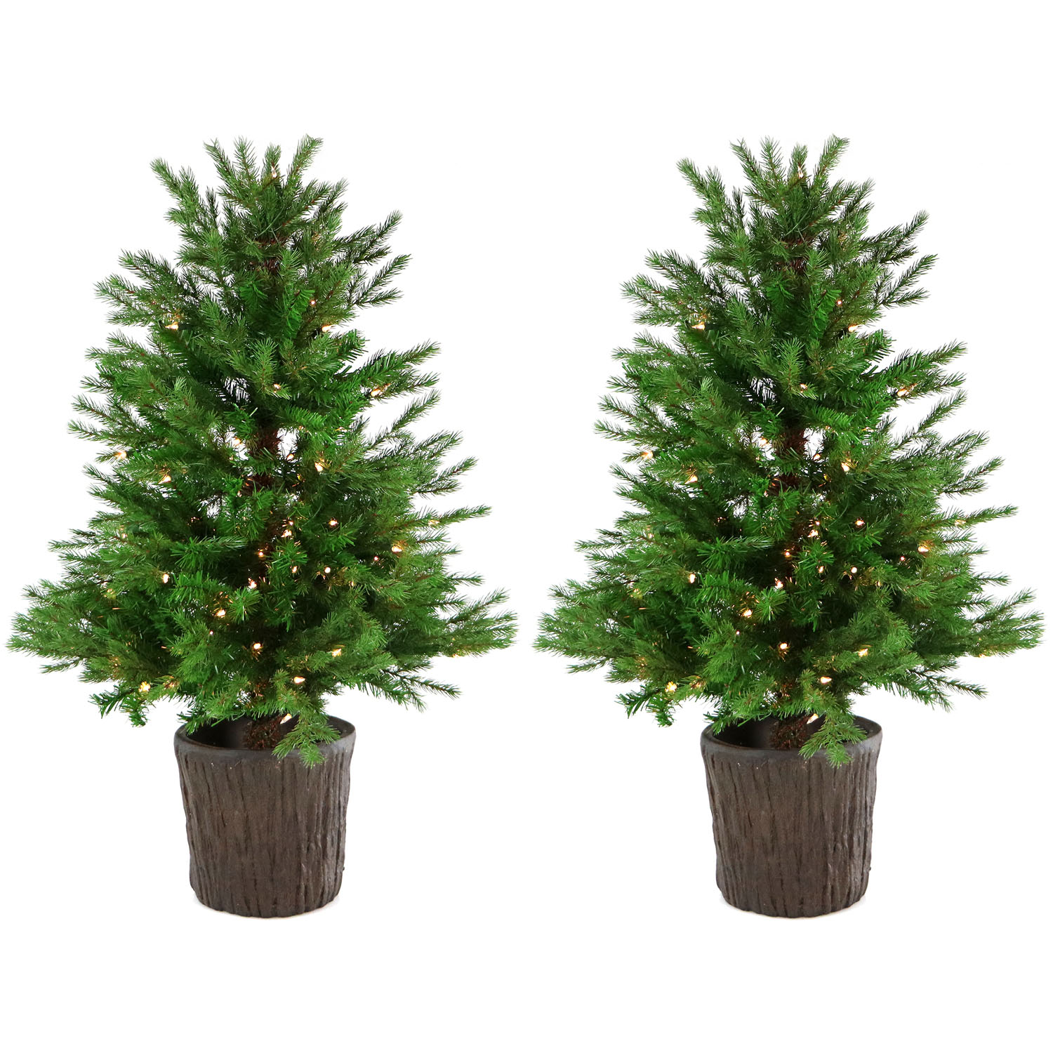 Fraser Hill Farm Set of Two New England Pine 4-Ft. Artificial Holiday Potted Trees with Smart LED Lighting - image 1 of 11