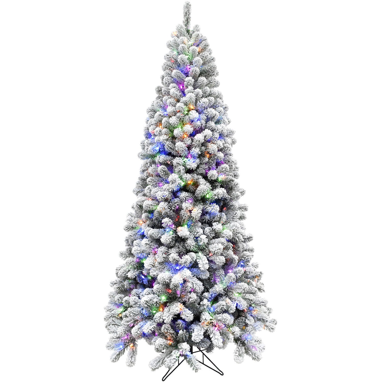 Fraser Hill Farm 6.5-Ft. Flocked Silverton Fir Christmas Tree with Dual Multicolor & Warm White LED Lights, FFSF065-6SN