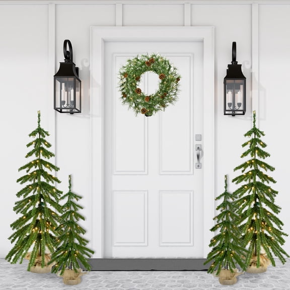 Fraser Hill Farm 4-ft. Downswept Farmhouse Fir Christmas Tree with Burlap Bag and Warm White LED Lights, FFFF048-5GR1