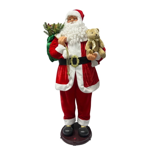 Fraser Hill Farm Traditional Animated Musical Santa with Teddy Bear Multicolor 4.9-Ft.