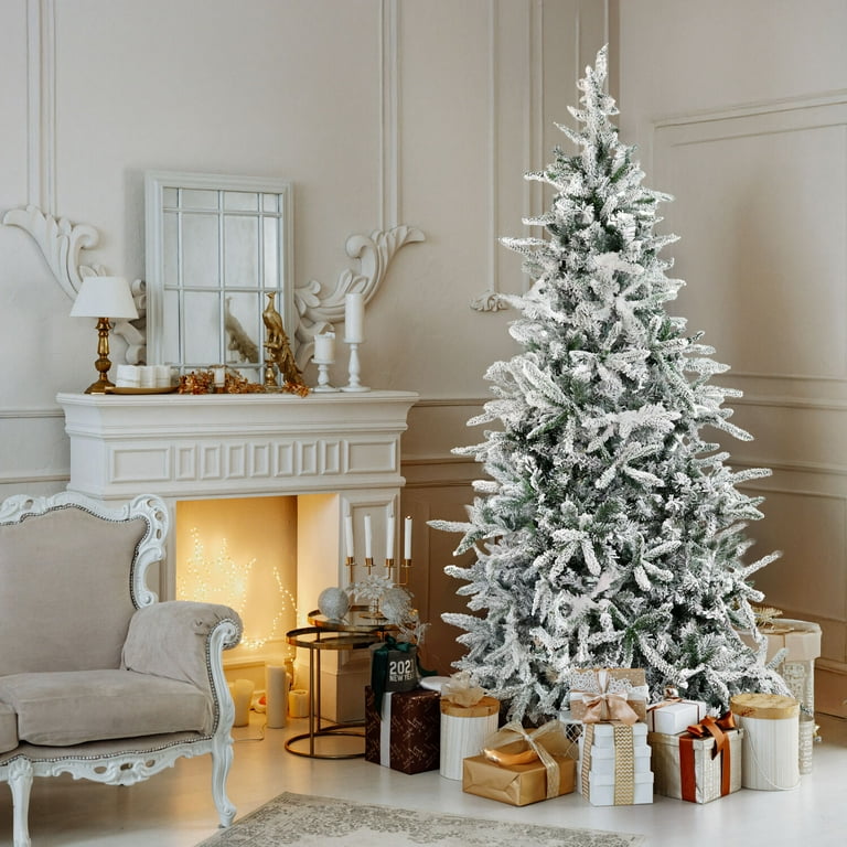 Fraser Hill Farm 7.5-Ft Flocked Mountain Pine Artificial Christmas