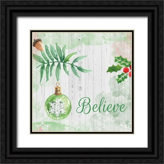 Fraser, Orane 26x26 Black Ornate Wood Framed with Double Matting Museum Art Print Titled - Christmas Believe Green