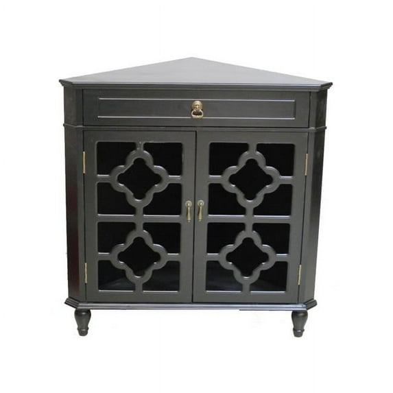 Frasera 1-Drawer & 2-Door Corner Cabinet with Quatrefoil Glass Inserts - Black