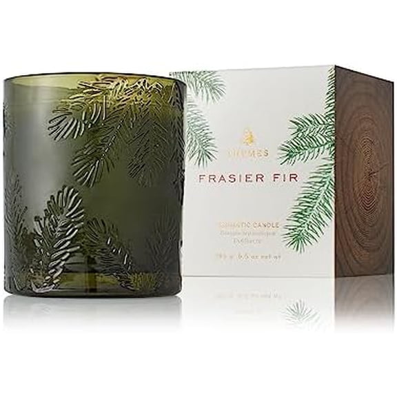 Frasier Fir Candle - Molded Green Glass Jar with Pine Needle Design - Winter Candle Gifts for Women & Men - Fresh Home Fragrance - Notes of Crisp Siberian Fir, Cedarwood & Sandalwood (6.5 oz)
