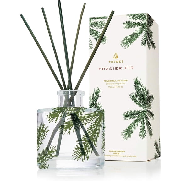 Frasier Fir Reed Diffuser Set with Reeds Fragrance Oil and Frosted Glass Bottle Pine Needle 4 Fl Oz Green