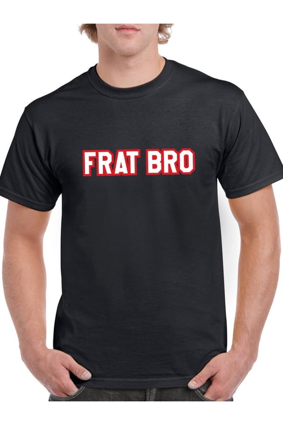 Frat Bro Red & White Text Graphic Men Black T-Shirt, Male Medium