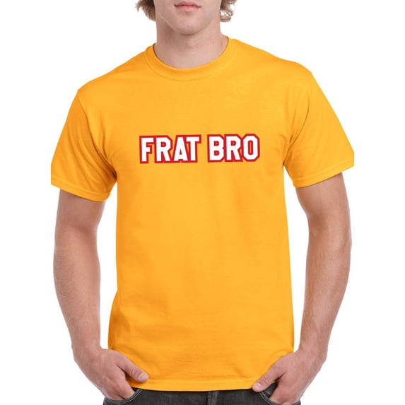 Frat Bro Red & White Text Graphic Men Gold T-Shirt, Male XX-Large