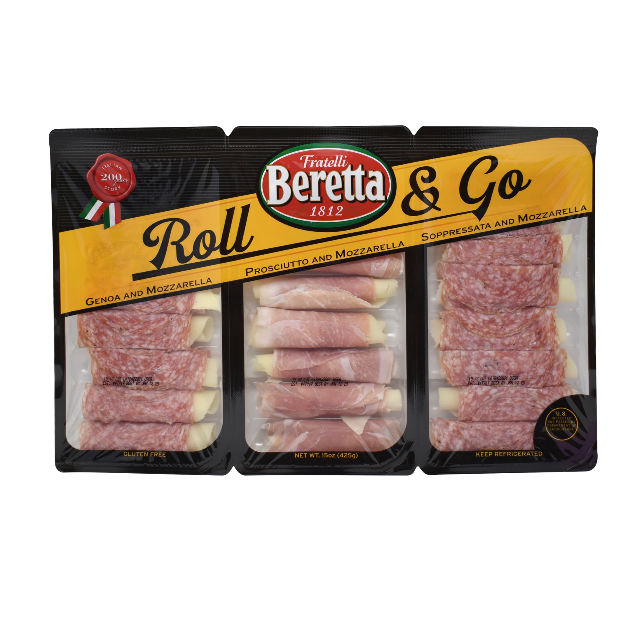 Fratelli Beretta, Roll & Go, Genoa, Prosciutto and Soppressata Rolls, 12 oz Plastic Tray