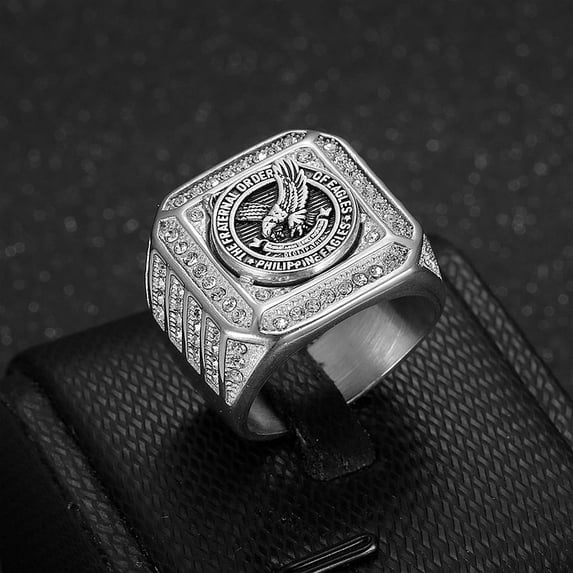 Fraternal Order of Eagles Square Signet Ring For Men Women 14K White ...