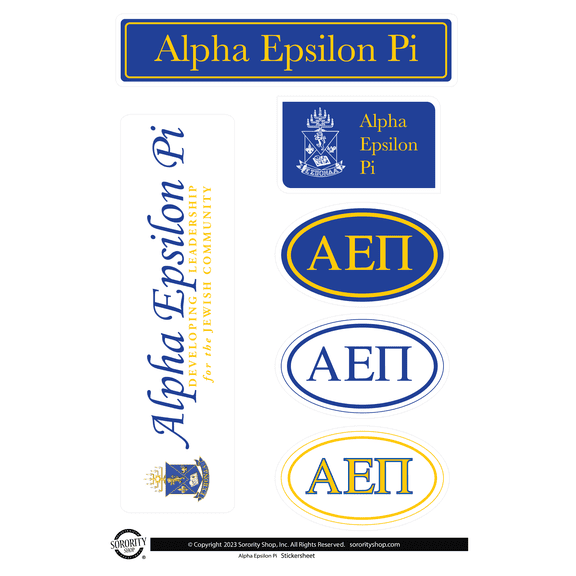 Fraternity Alpha Epsilon Pi Sticker Sheets - Custom Designed Vinyl Fraternity Brand Focus Stickers with Officially Licensed Designs, Removable Adhesive, 6 Stickers per Sheet