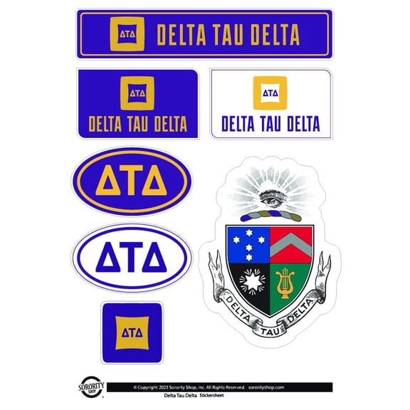 Fraternity Delta Tau Delta Sticker Sheets - Custom Designed Vinyl Fraternity Brand Focus Stickers with Officially Licensed Designs, Removable Adhesive, 6 Stickers per Sheet