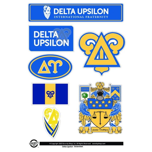 Fraternity Delta Upsilon Sticker Sheets - Custom Designed Vinyl Fraternity Brand Focus Stickers with Officially Licensed Designs, Removable Adhesive, 6 Stickers per Sheet