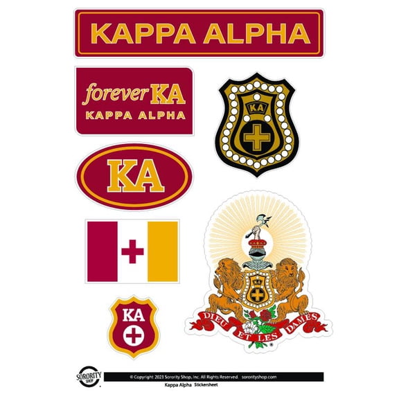 Fraternity Kappa Alpha Order Sticker Sheets - Custom Designed Vinyl Fraternity Brand Focus Stickers with Officially Licensed Designs, Removable Adhesive, 6 Stickers per Sheet