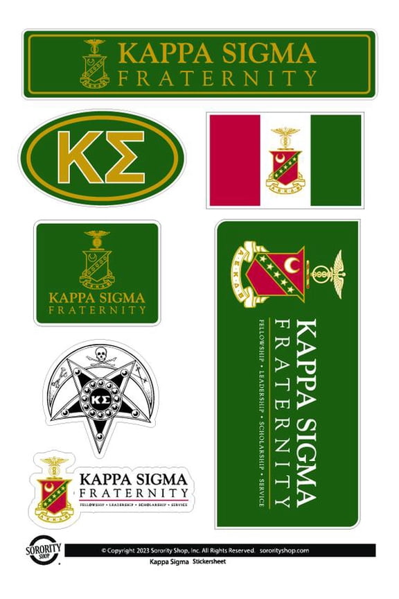 Fraternity Kappa Sigma Sticker Sheets - Custom Designed Vinyl Fraternity Brand Focus Stickers with Officially Licensed Designs, Removable Adhesive, 6 Stickers per Sheet