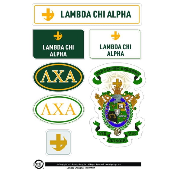 Fraternity Lambda Chi Alpha Sticker Sheets - Custom Designed Vinyl Fraternity Brand Focus Stickers with Officially Licensed Designs, Removable Adhesive, 6 Stickers per Sheet