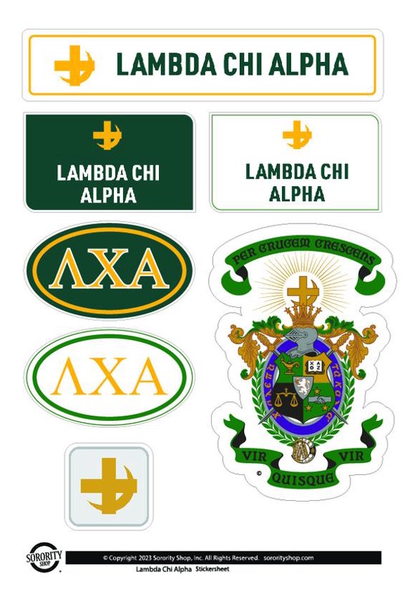 Fraternity Lambda Chi Alpha Sticker Sheets - Custom Designed Vinyl Fraternity Brand Focus Stickers with Officially Licensed Designs, Removable Adhesive, 6 Stickers per Sheet
