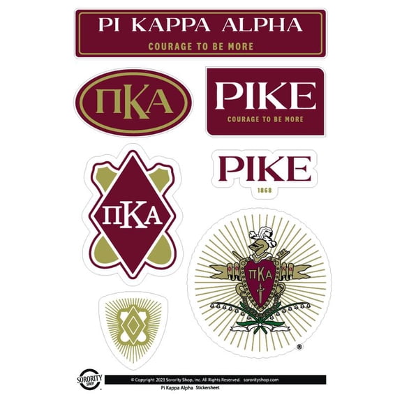Fraternity Pi Kappa Alpha Sticker Sheets - Custom Designed Vinyl Fraternity Brand Focus Stickers with Officially Licensed Designs, Removable Adhesive, 6 Stickers per Sheet
