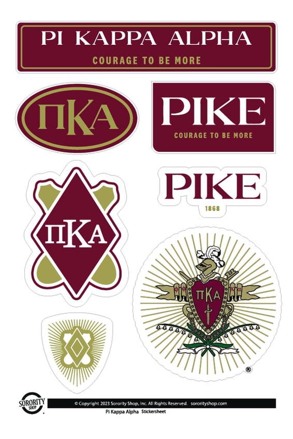 Fraternity Pi Kappa Alpha Sticker Sheets - Custom Designed Vinyl Fraternity Brand Focus Stickers with Officially Licensed Designs, Removable Adhesive, 6 Stickers per Sheet