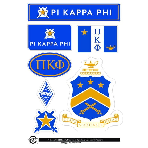 Fraternity Pi Kappa Phi Sticker Sheets - Custom Designed Vinyl Fraternity Brand Focus Stickers with Officially Licensed Designs, Removable Adhesive, 6 Stickers per Sheet