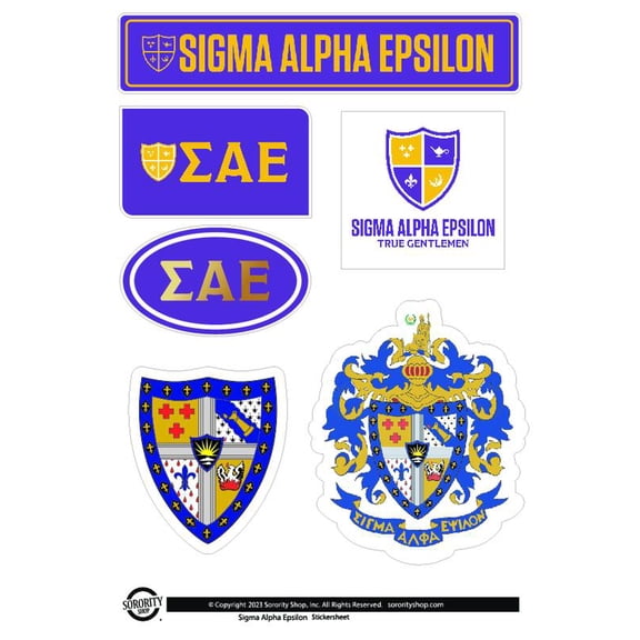 Fraternity Sigma Alpha Epsilon Sticker Sheets - Custom Designed Vinyl Fraternity Brand Focus Stickers with Officially Licensed Designs, Removable Adhesive, 6 Stickers per Sheet