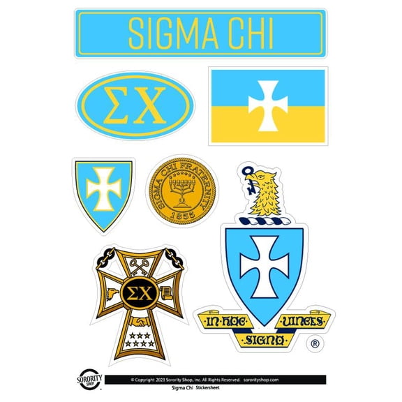 Fraternity Sigma Chi Sticker Sheets - Custom Designed Vinyl Fraternity Brand Focus Stickers with Officially Licensed Designs, Removable Adhesive, 6 Stickers per Sheet