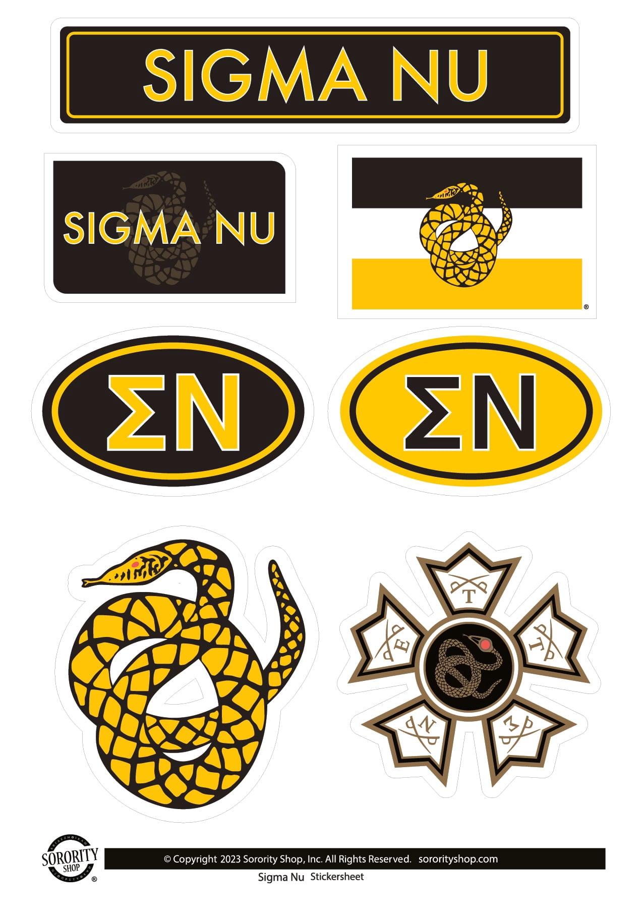 Fraternity Sigma Nu Sticker Sheets - Custom Designed Vinyl Fraternity ...