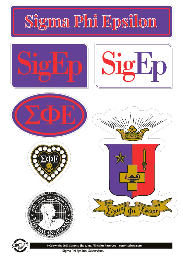 Fraternity Sigma Phi Epsilon Sticker Sheets - Custom Designed Vinyl Fraternity Brand Focus Stickers with Officially Licensed Designs, Removable Adhesive, 6 Stickers per Sheet