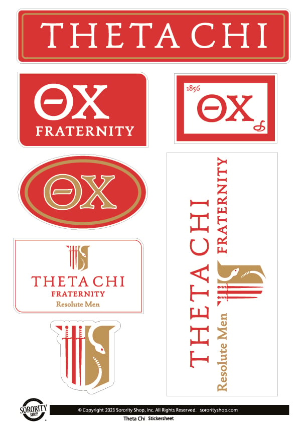 Fraternity Theta Chi Sticker Sheets - Custom Designed Vinyl Fraternity Brand Focus Stickers with Officially Licensed Designs, Removable Adhesive, 6 Stickers per Sheet