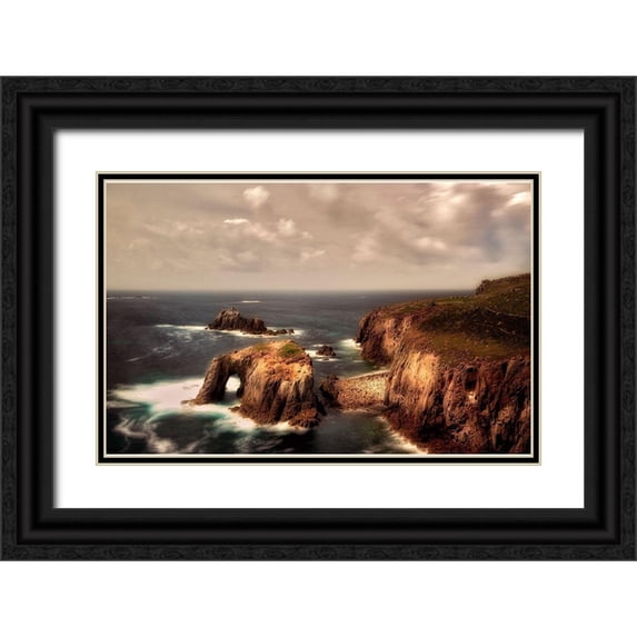 Frates, Dennis 32x22 Black Ornate Wood Framed with Double Matting Museum Art Print Titled - Enysdodman Arch. or Lands End Arch. Cornwall, England