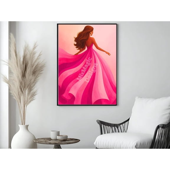 Frau Im Pinken Kleid Poster – Romantisches Wandbild Für Schlafzimmer/Ankleidezimmer, Feminine Kunst Als, Unframed Poster Size 8x12