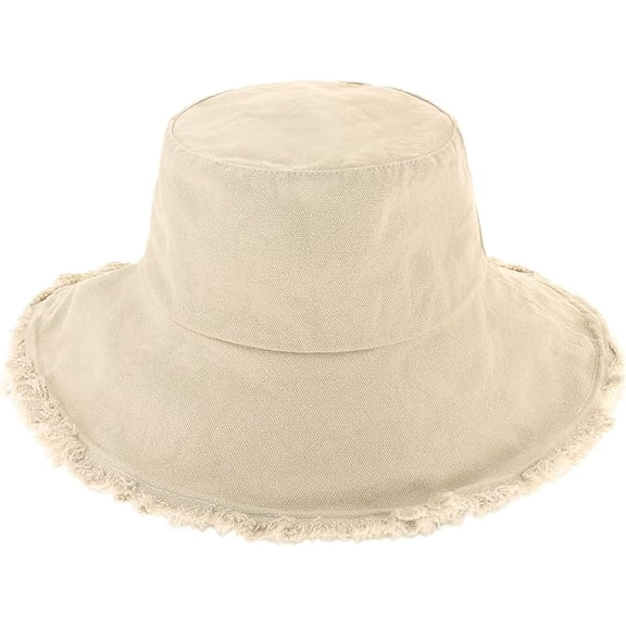 Frayed Bucket Hats for Women Men, Unisex Trendy Distressed Washed Cotton Wide Brim Sun Hat, Outdoor Summer Beach Fisherman Cap