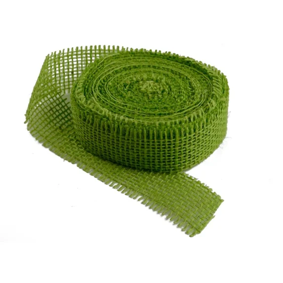 Burlap Fabric Frayed Burlap Ribbon, Chartreuse, 1.5 in Wide x 10 Yards, Serged Edges