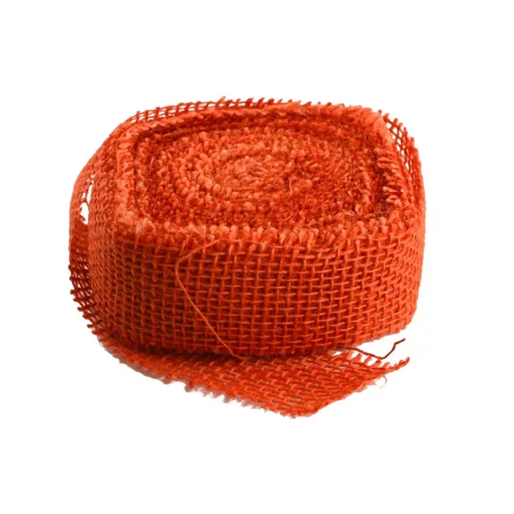 Burlap Fabric Frayed Burlap Ribbon, Orange, 1.5 in Wide x 10 Yards, Serged Edges