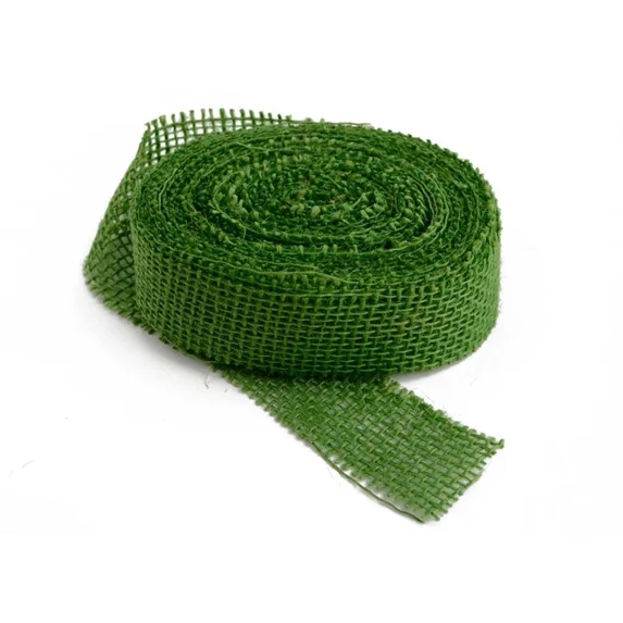 Burlap Fabric Frayed Burlap Ribbon, Jungle Green, 1.5 in Wide x 10 Yards, Serged Edges