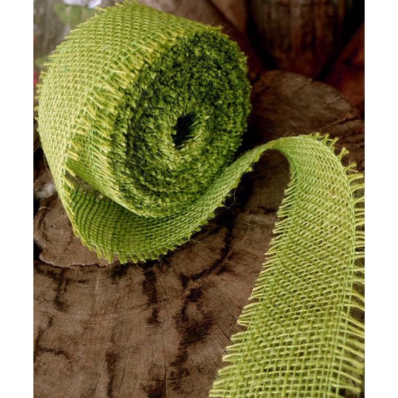 Burlap Fabric Frayed Burlap Ribbon, Green, 2.5 in Wide x 10 Yards, Serged Edges