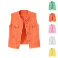 thumbnail image 1 of Frayed Denim Vest Jacket for Women Sleeveless Ripped Lapel Collar Button Up Lightweight Slim Fit Cropped Outerwear, 1 of 7