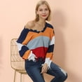 thumbnail image 1 of Frayed Hem Color Block Sweater Blue Small, 1 of 4