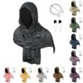 thumbnail image 1 of Frayed Renaissance Hooded Scarf, Frayed Medieval Hooded Scarf Cosplay Accessory, Crinkled Renaissance Warrior Head Wrap With Viking Pin Safety Pins for Halloween Larp Party, Black One Size, 1 of 4