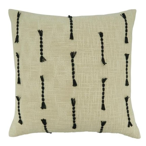 Frayed Stitch Line Throw Pillow with Down Filling, Black