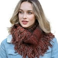thumbnail image 1 of Frayed Trim Infinity Scarf For Women - winter Fashion, Marled Knit, Plaid Blanket Scarves, Soft, Cozy, Warm Shawl Lightweight Premium wrap (Rust), 1 of 4