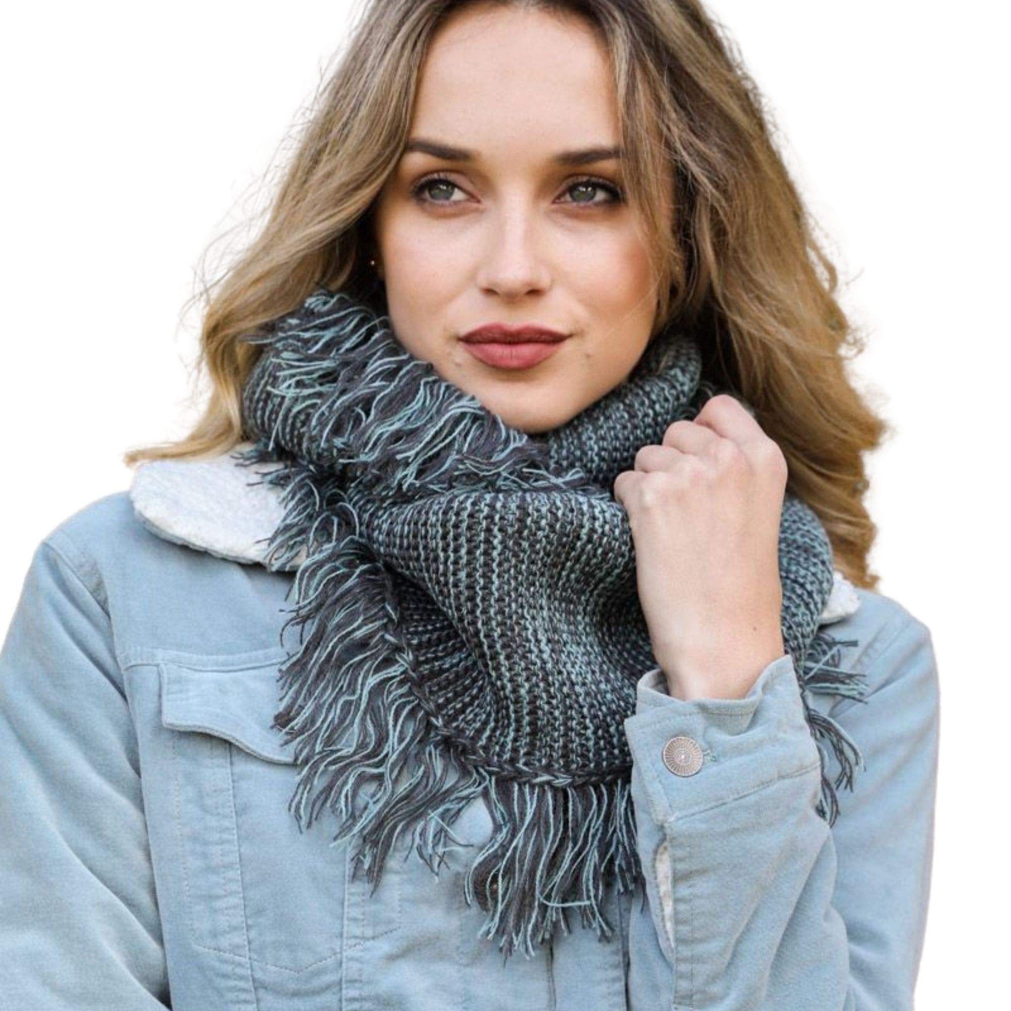 Frayed Trim Infinity Scarf For Women winter Fashion, Marled Knit