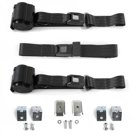 Frazer Nash 1948-1967 Standard 2 Point Black Retractable Bench Seat Belt Kit with Bracketry - 3 Belts